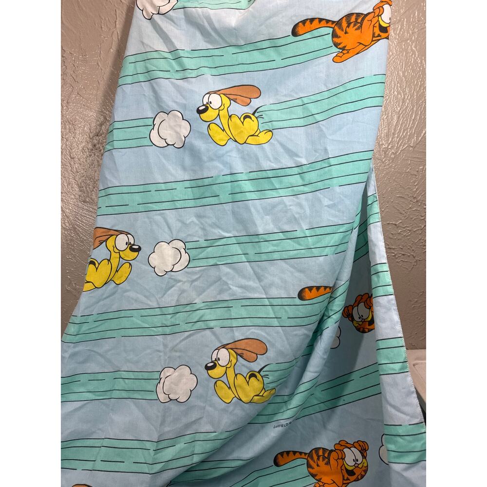 Garfield Odie Chase 1978 Blue Twin Fitted Bed Sheet‎ Vintage